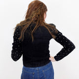 Long Puff Sleeve Crew Neck Sweater W/ Pearls - TresChicTexas