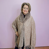 Faux Fur Trim Wool Wrap