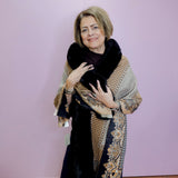 Houndstooth/Paisley Wrap W/ Faux Fur Trim