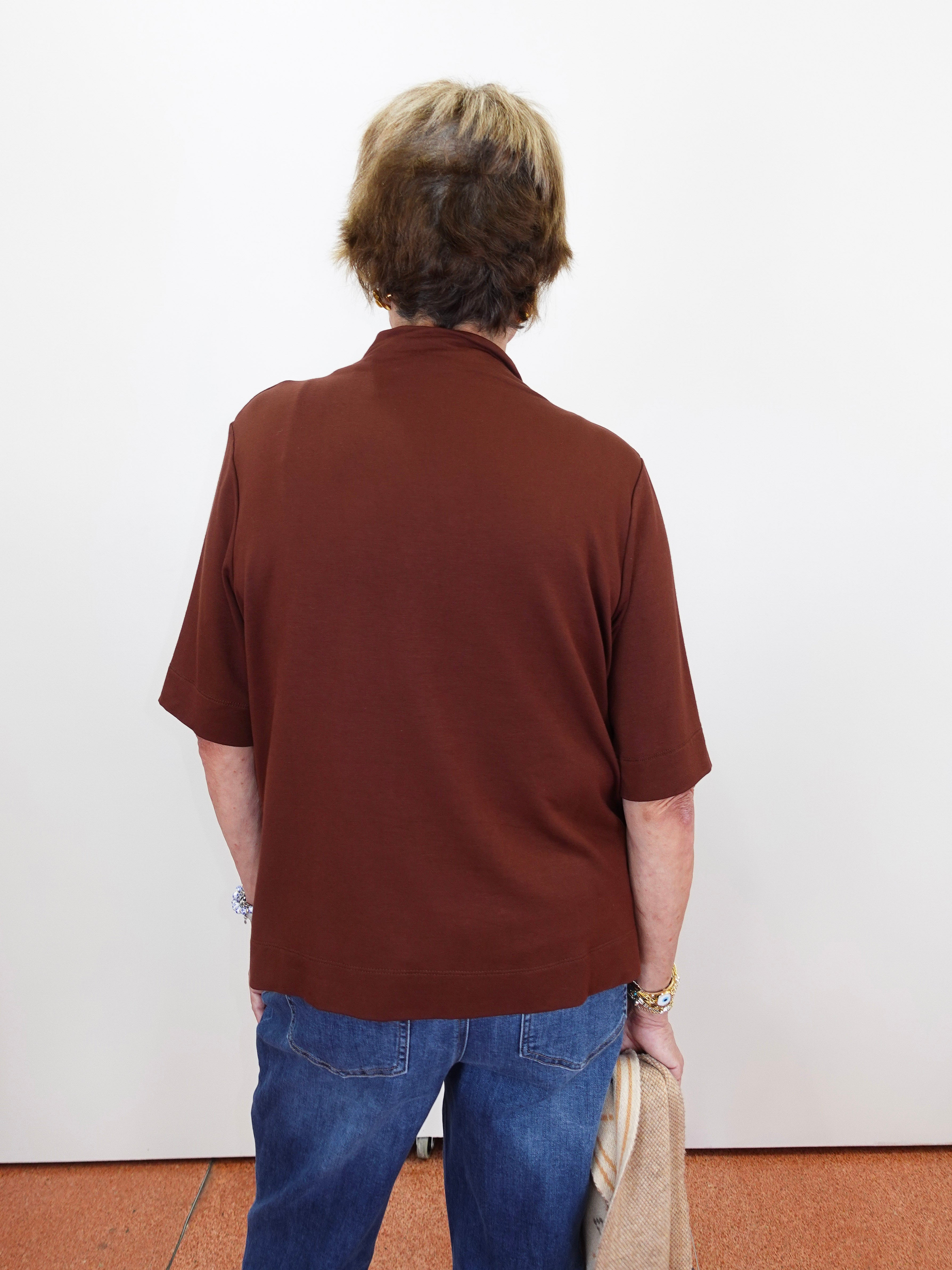 Funnel Neck Elbow Sleeve Knit Top - TresChicTexas