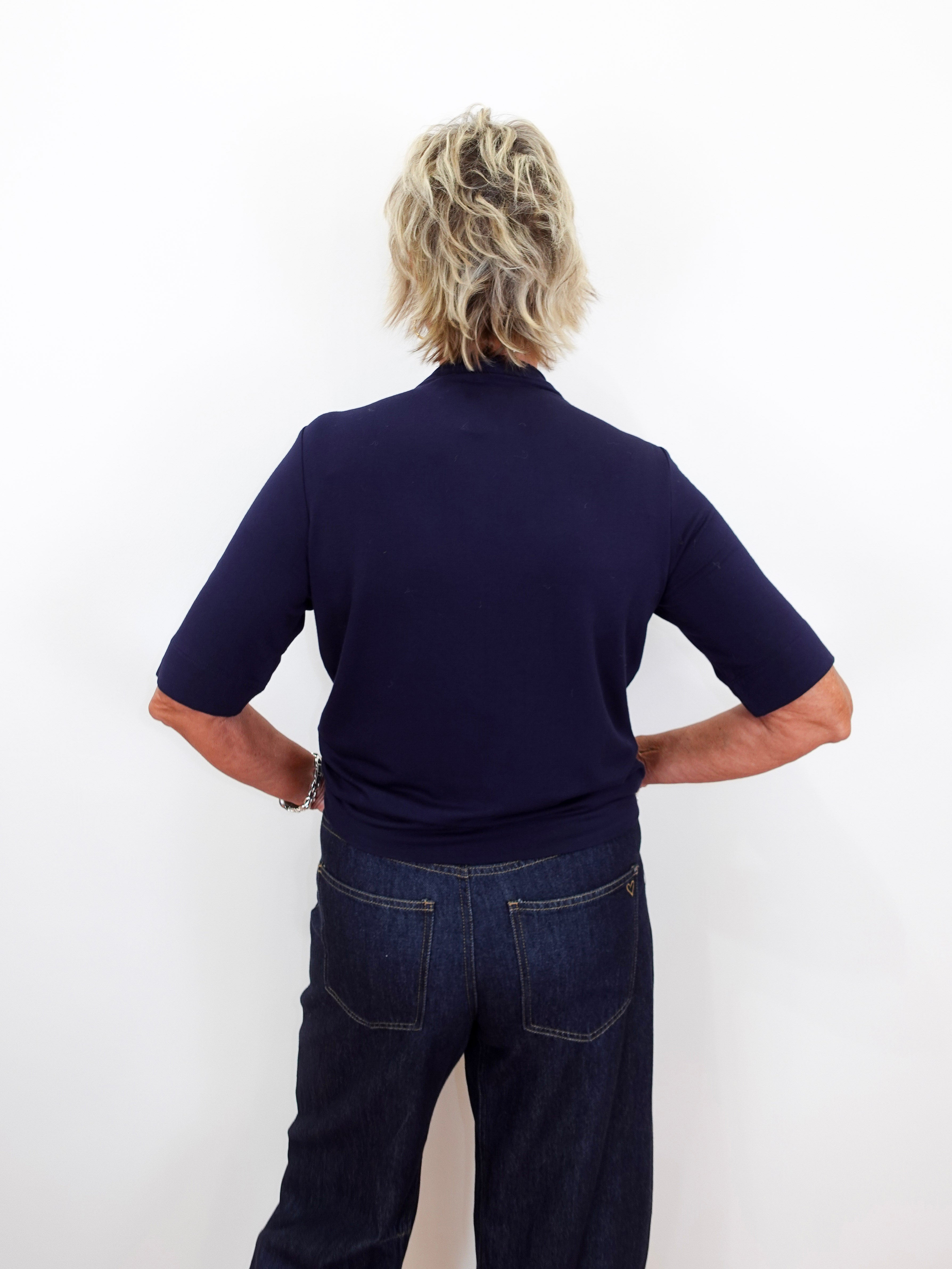 Funnel Neck Elbow Sleeve Knit Top - TresChicTexas