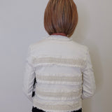 COLLARLESS JACKET W/ FRAY & LACE