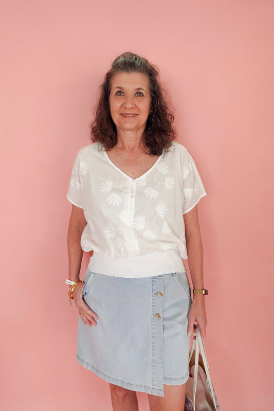 POPOVER BLOUSE W/ WAIST SHIRRING
