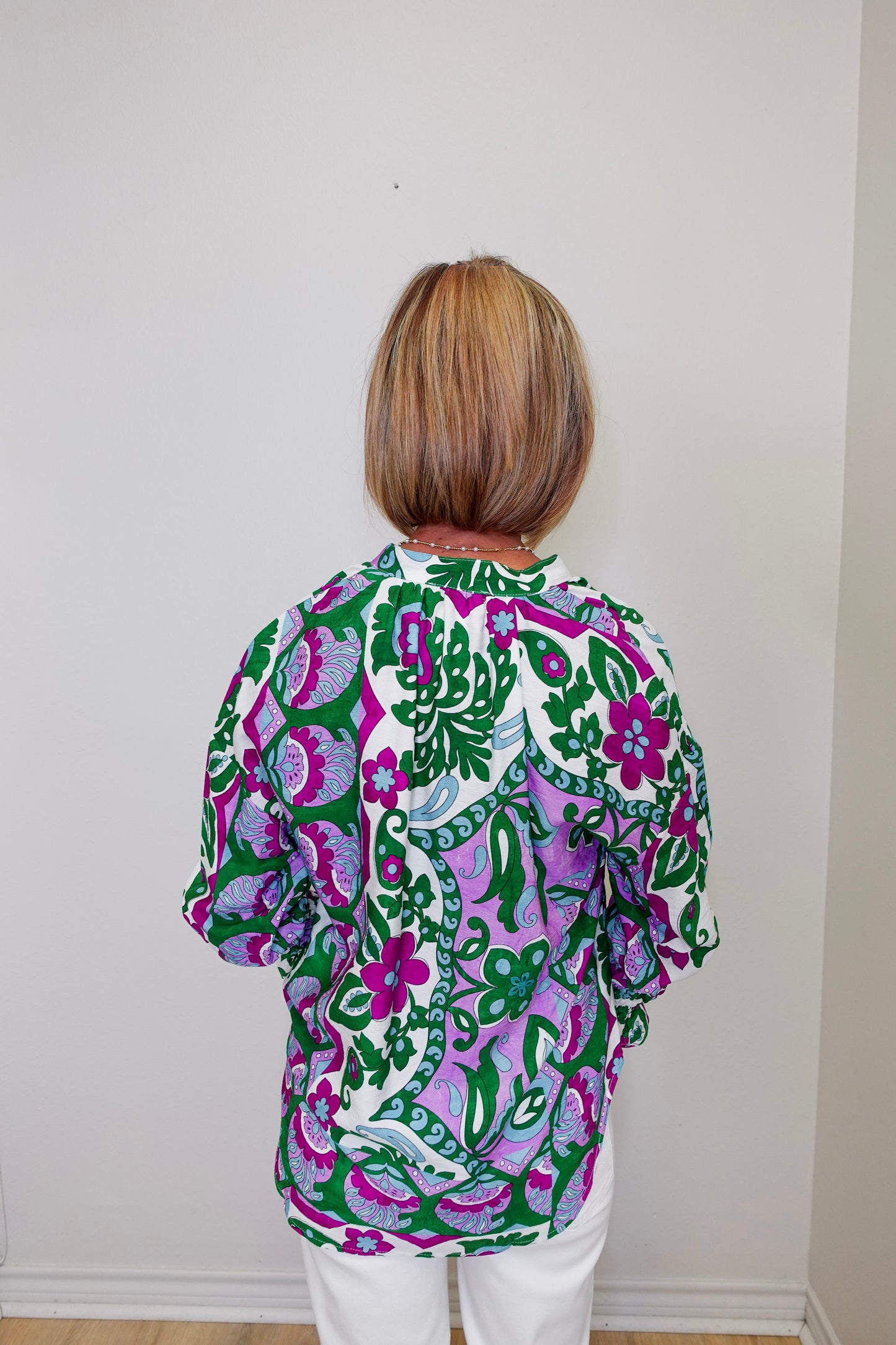 Smocked Slv V-Neck Blouse