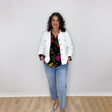 BUTTON FRONT JACKET W/ POCKETS & RUCHED SLEEVES