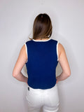 SLEEVELESS RIBBON BUTTON KNIT VEST