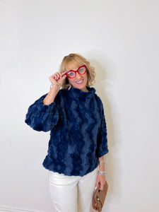 POOF SLEEVE FAUX FUR POPOVER TOP