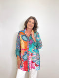 BUTTON FRONT TUNIC W/ TIE SLEEVES