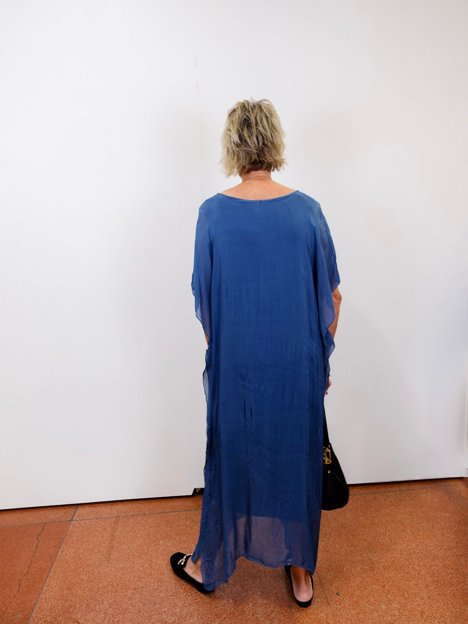 womens helen silk kaftan maxi dress in blue styled for effortless elegance
