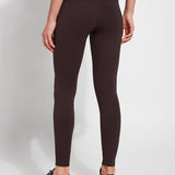 Person wearing brown leggings on a white background