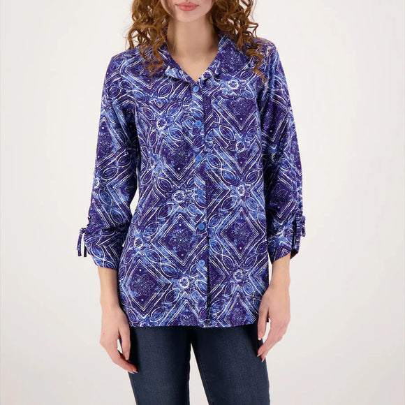 PRINTED BUTTON FRONT BLOUSE