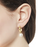 10 MM WHITE ROUND GOLD PLATED EARRINGS
