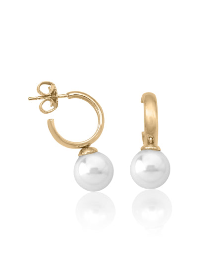 10 MM WHITE ROUND GOLD PLATED EARRINGS
