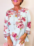 FLORAL PRINT EMB. BEADED TUNIC