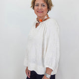 AllOver Cord Embroidered Split Neck Top