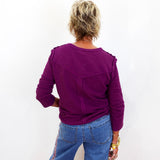 Embroidered Seamed Knit Top