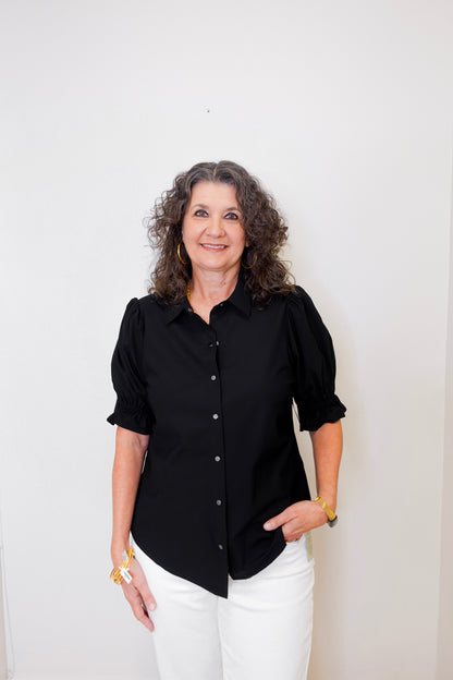 Puff Elbow Sleeve Snap Front Shirt