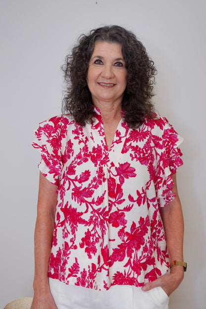 Floral Ruffled Sleeve Blouse
