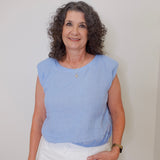 Linen Cropped Blouson Top