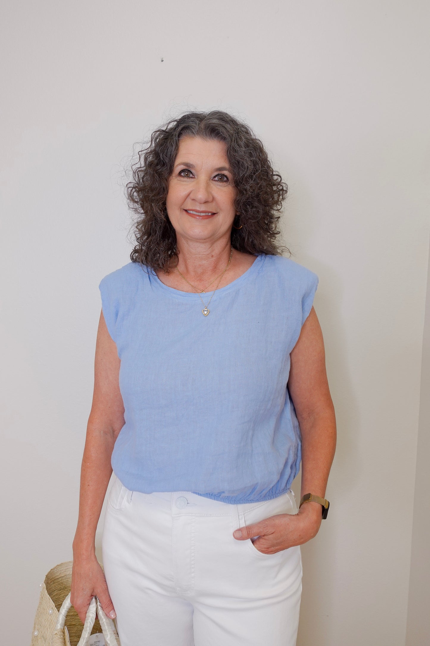 Linen Cropped Blouson Top