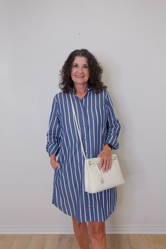 Roll Tab Striped Dress