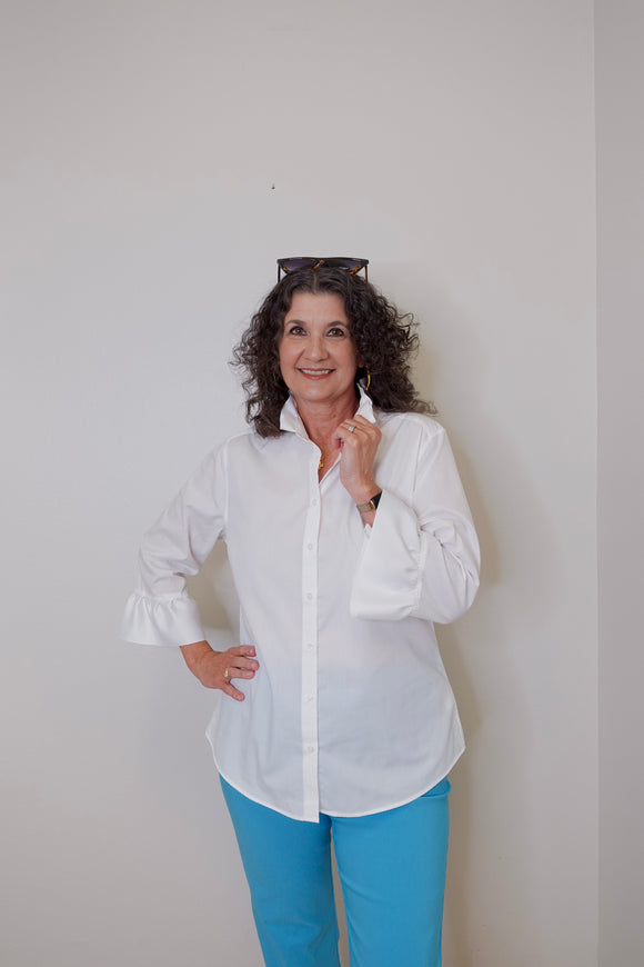 3/4 Sleeve Ribbon Trimmed Shirt