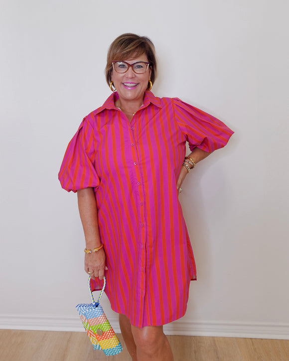 Striped Puff Sleeve Dress