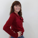 L/S Drape Neck Hybrid Sweater