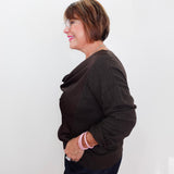 L/S Drape Neck Hybrid Woven Sweater