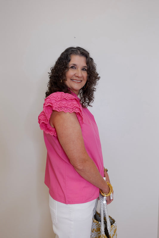 Eyelet Ruffle Sleeve Top