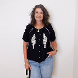 Stitched Embroidery Peasant Top