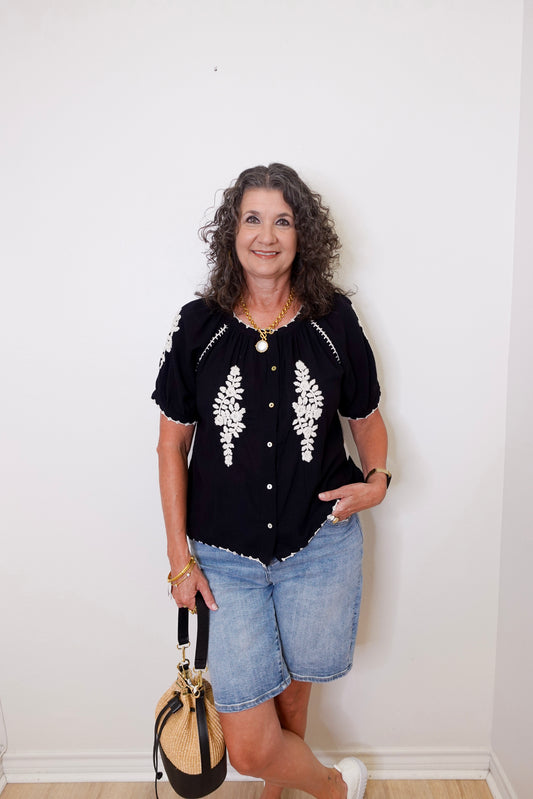 Stitched Embroidery Peasant Top