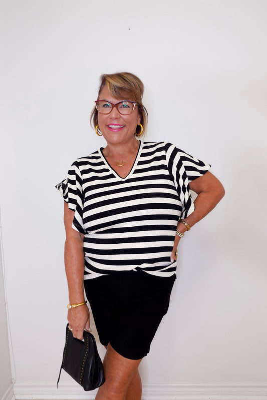 Stripe Flutter Sleeve Top