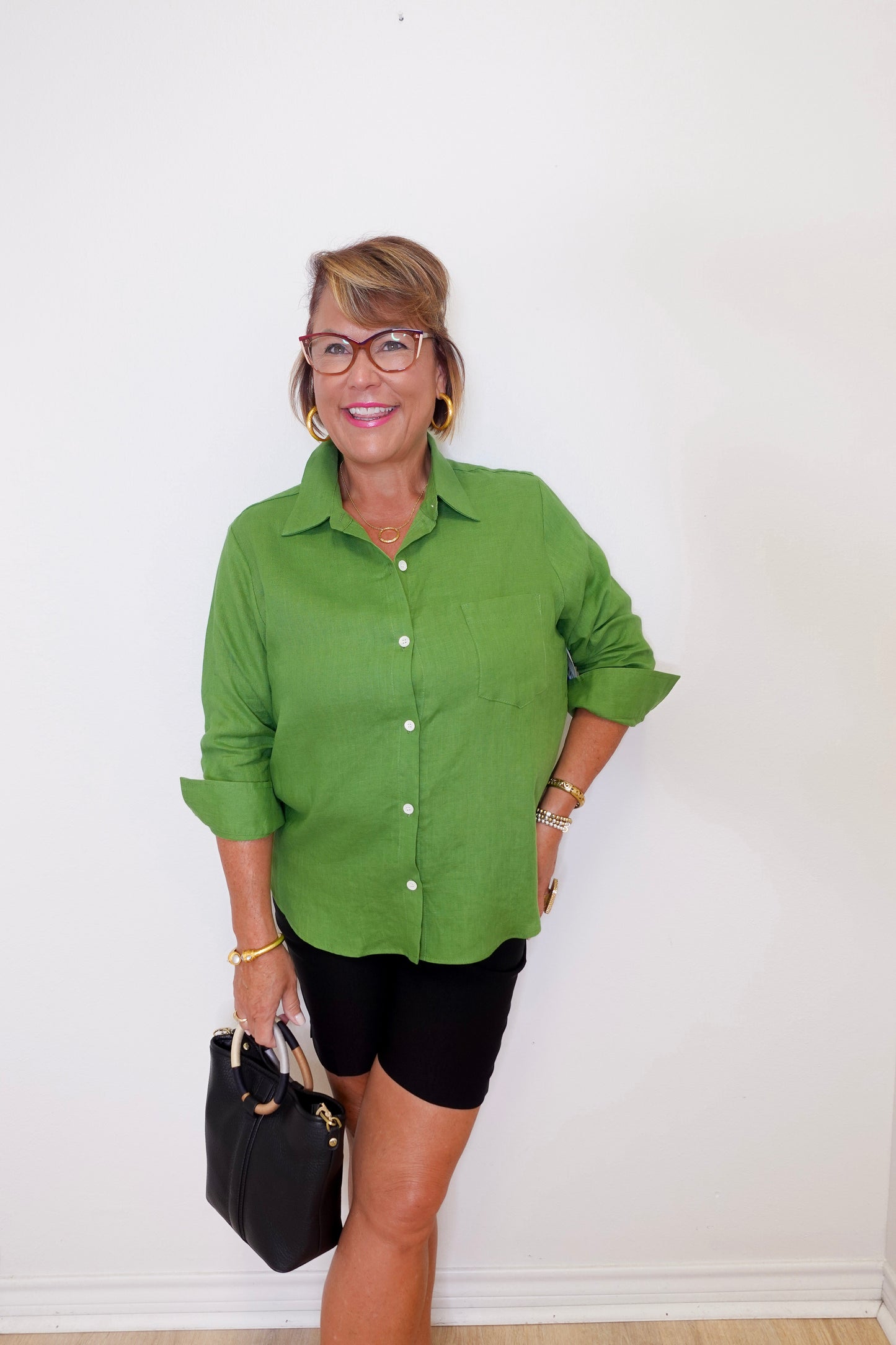 Linen Ruched Sleeve Shirt