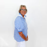 Gingham Puff Sleeve Zippered Top