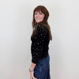 Long Puff Sleeve Crew Neck Sweater W/ Pearls - TresChicTexas