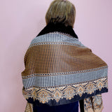 Houndstooth/Paisley Wrap W/ Faux Fur Trim