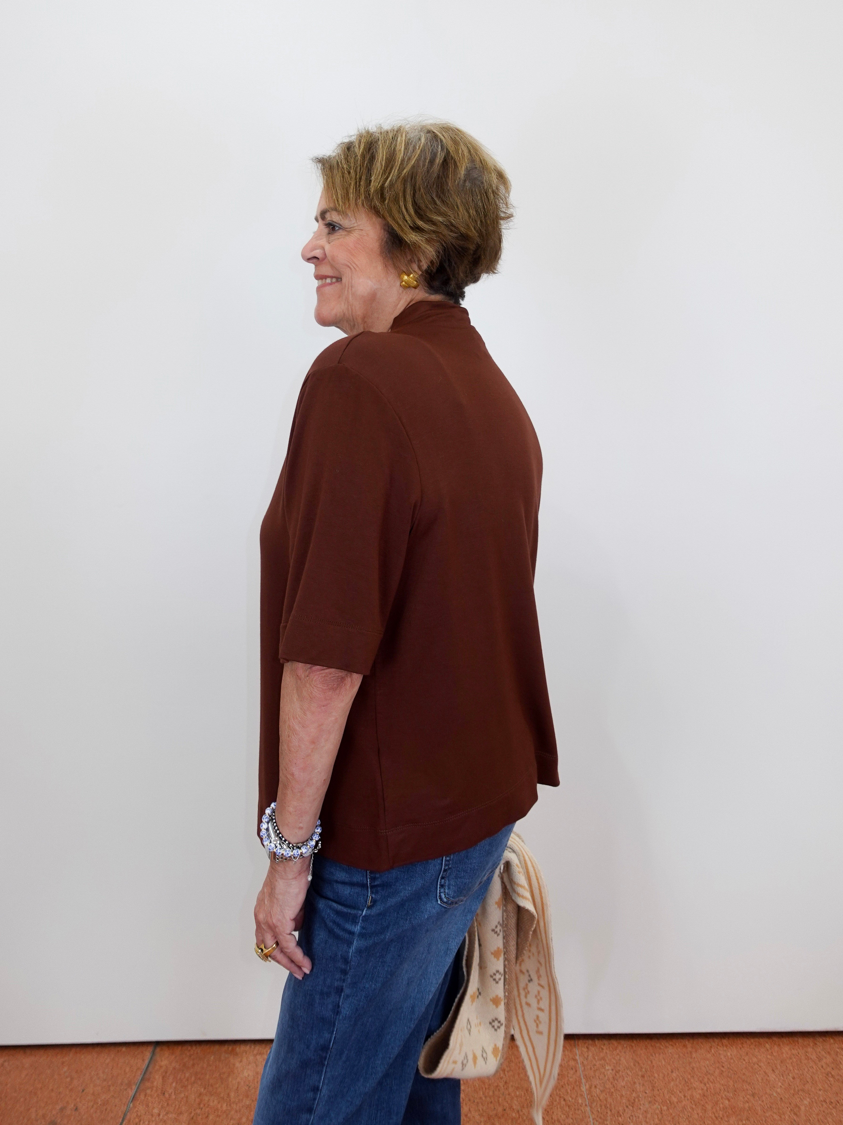 Funnel Neck Elbow Sleeve Knit Top - TresChicTexas