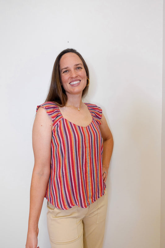 Flutter Sleeve Woven Top W / Ties