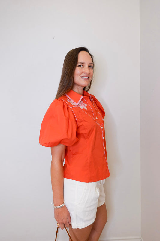 Puff Sleeve Embroidered Blouse