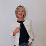 COLLARLESS JACKET W/ FRAY & LACE