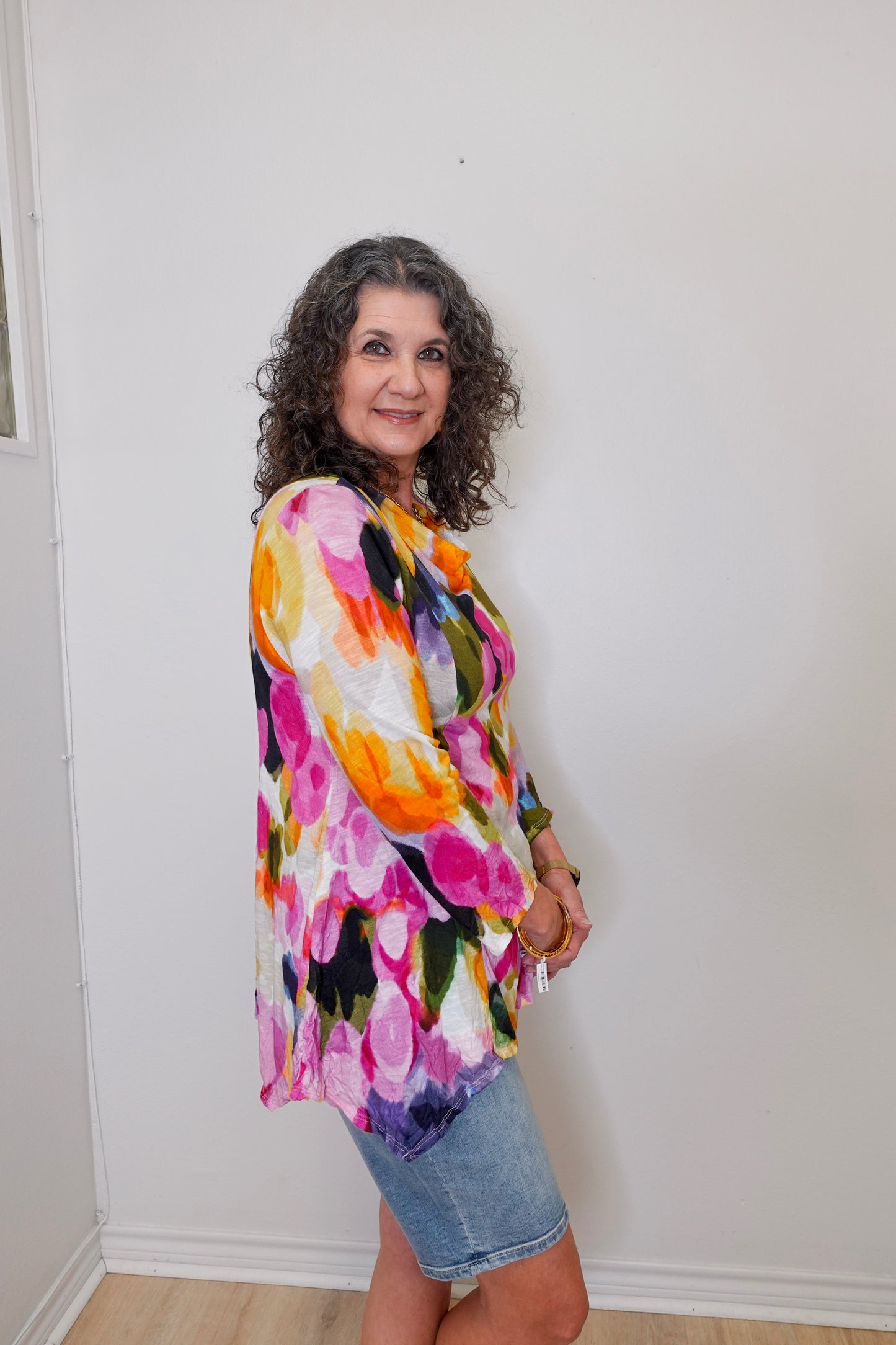 Tissue Crinkle Drape Collar Tunic