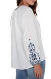 L/S EMBROIDERED DOUBLE GAUZE WOVEN TOP