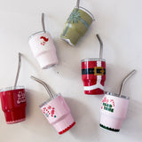 Set of colorful tumblers with straws on a white background