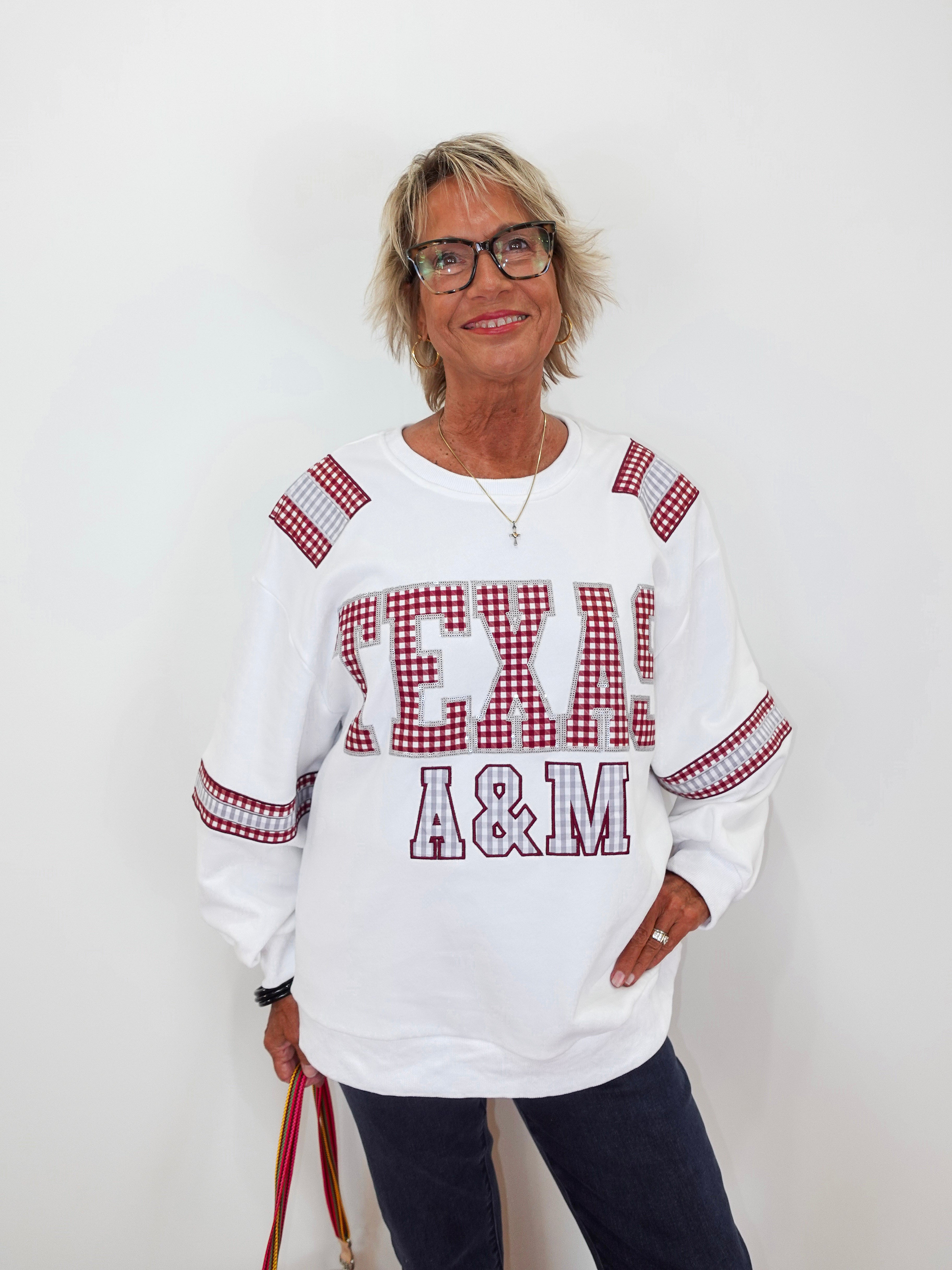 Texas A&M Gingham Words Jersey Sweatshirt - TresChicTexas
