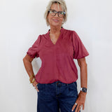 Faux Suede Poof Sleeve Top