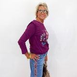 Embroidered Seamed Knit Top