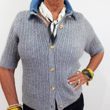 Rosie Denim Collar Sweater Knit Top