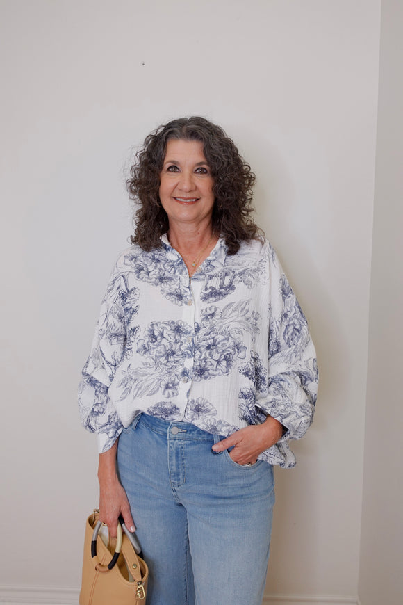 Floral Button Down Gauze Top