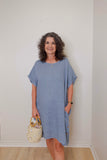 S/s Side Button Linen Dress